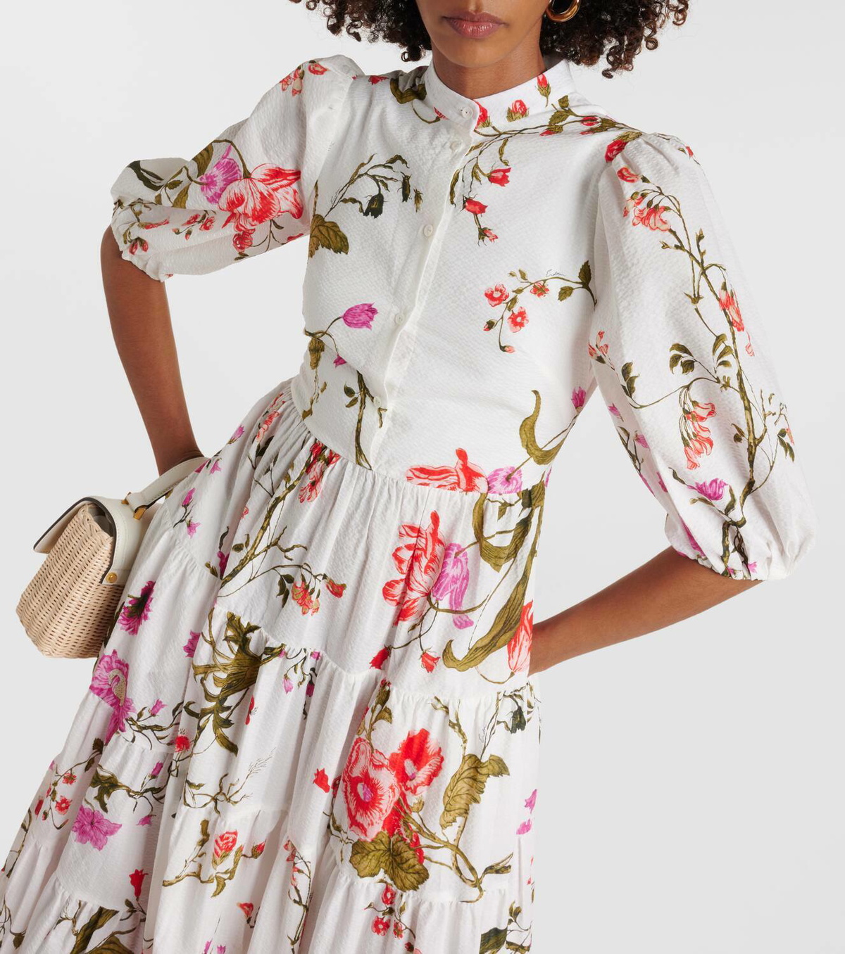 ■ERDEM(アーデム) Floral cotton poplin ミディドレス ERDEM Ruffled floral-print cotton-poplin midi shirt dress