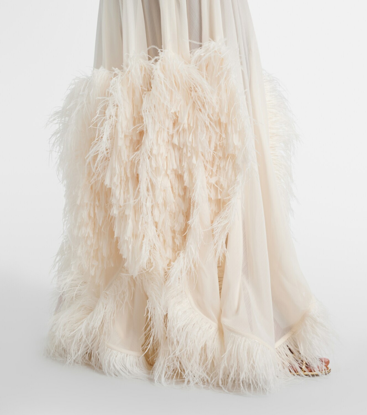 Xu Zhi Feather-trimmed gathered gown