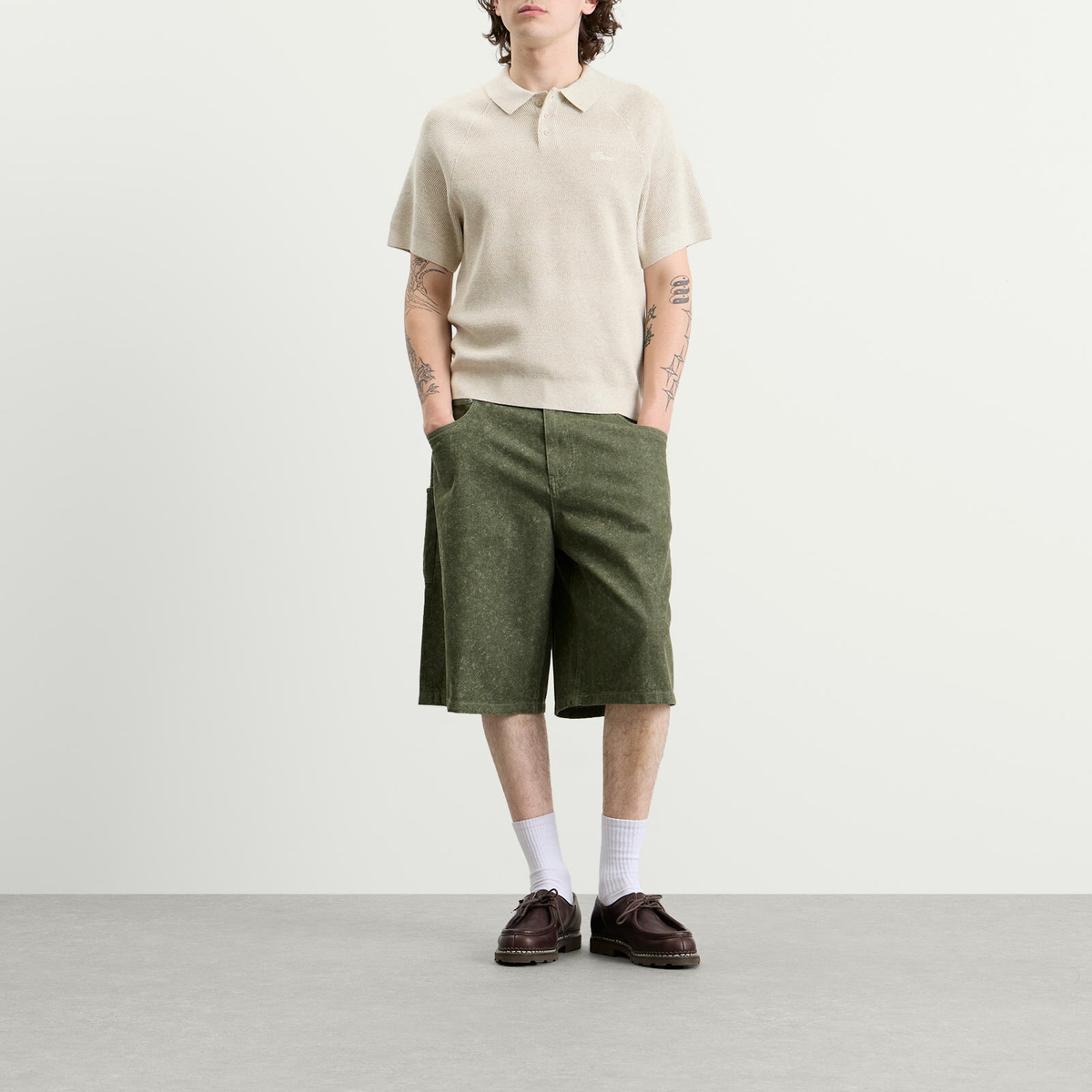 Dime Men's Cable Knit Polo in Oatmeal