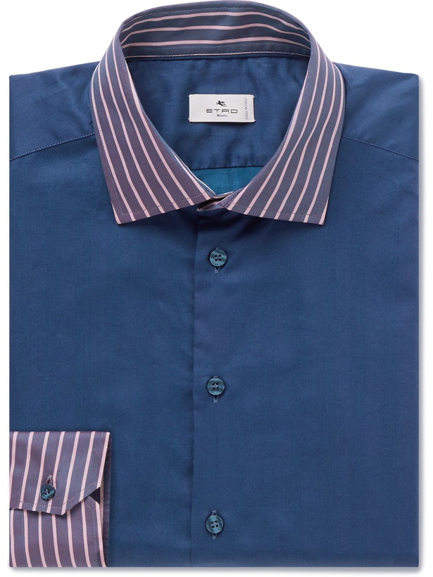 Photo: Etro - Slim-Fit Striped Herringbone Cotton Shirt - Blue