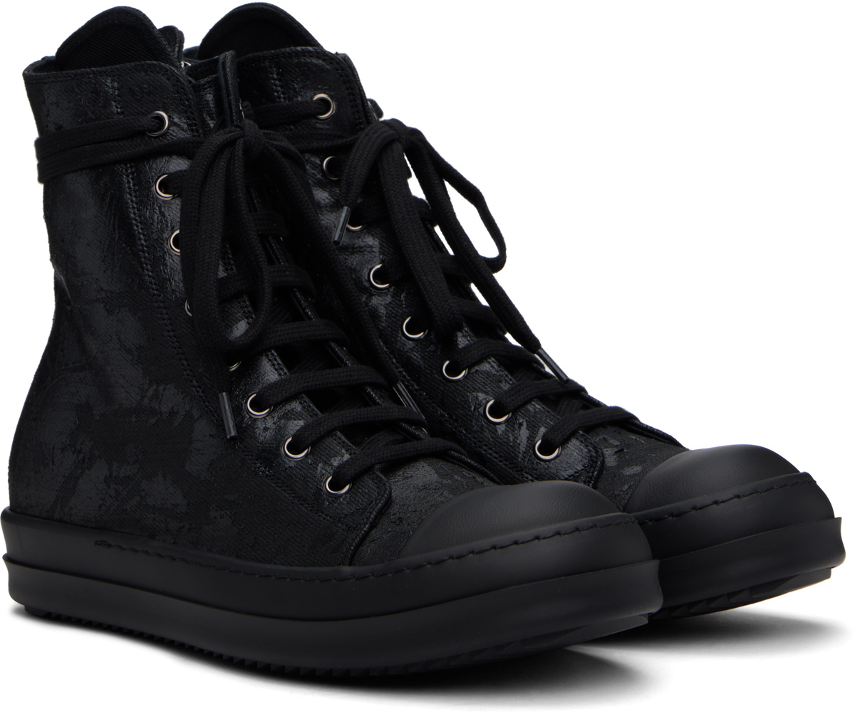 スニーカー DRKSHDW | HOLLYWOOD OVERDYED DENIM EYELETS SNEAKERS BLACK Rick Owens DRKSHDW Black Hollywood Megacrust Denim Sneaks