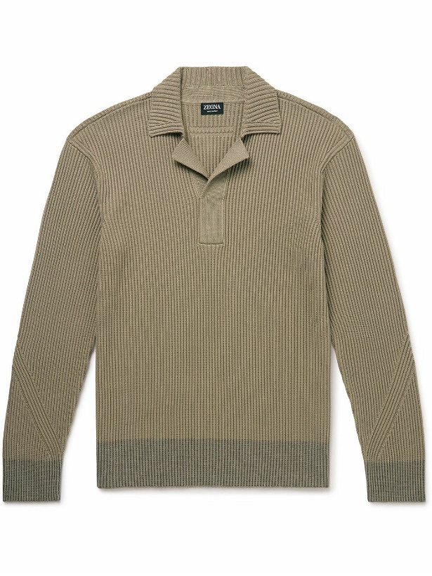 Photo: Zegna - Ribbed Mulberry Silk and Cotton-Blend Polo Shirt - Green