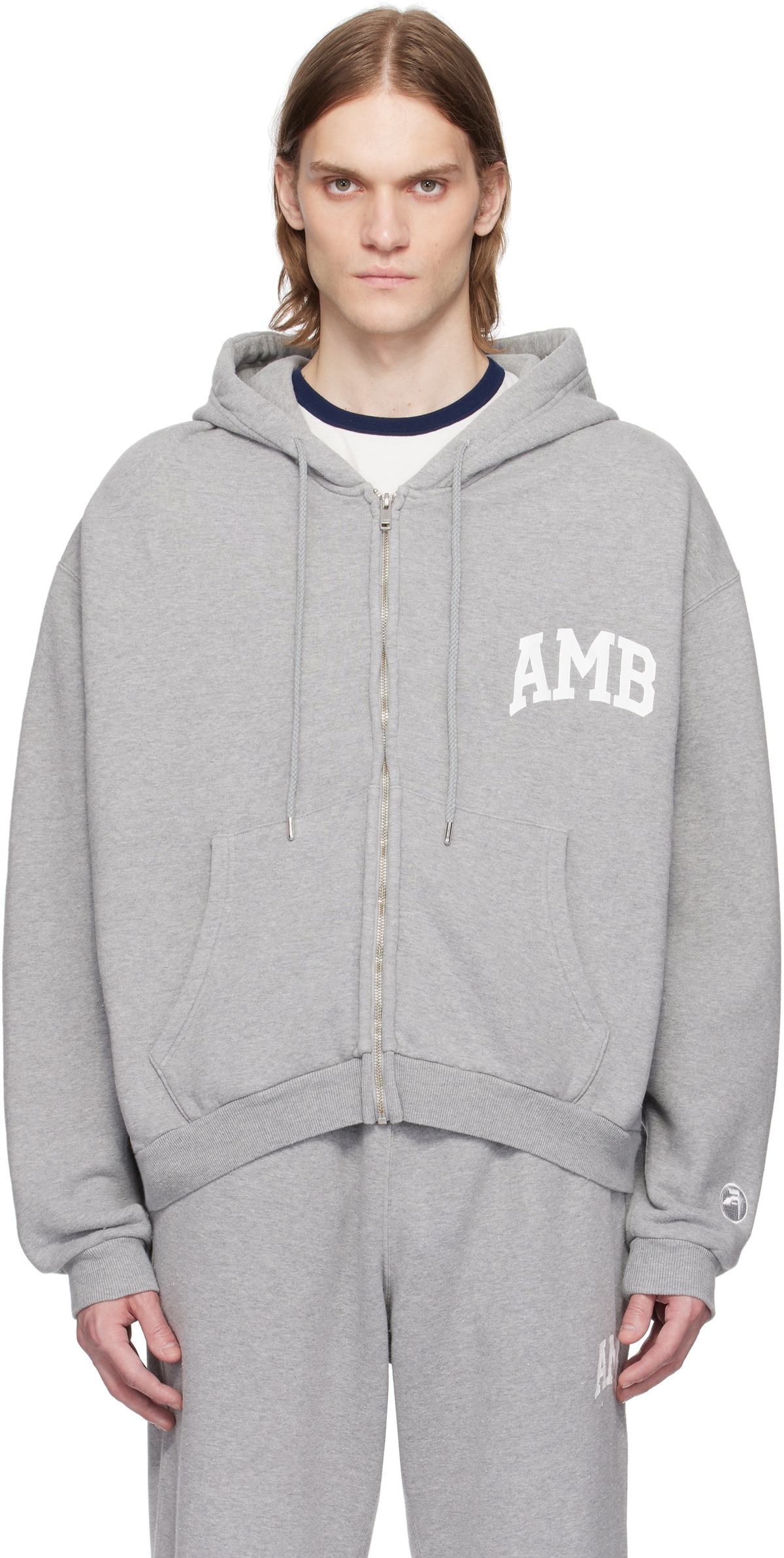 【AMBUSH】 WOMENS AMB GRAPHIC ZIP-UP HOODIE Gray 'AMB' Graphic Zip-Up Hoodie by AMBUSH on Sale