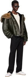 Moose Knuckles Green AJR Split Hood Leather Bomber Jacket