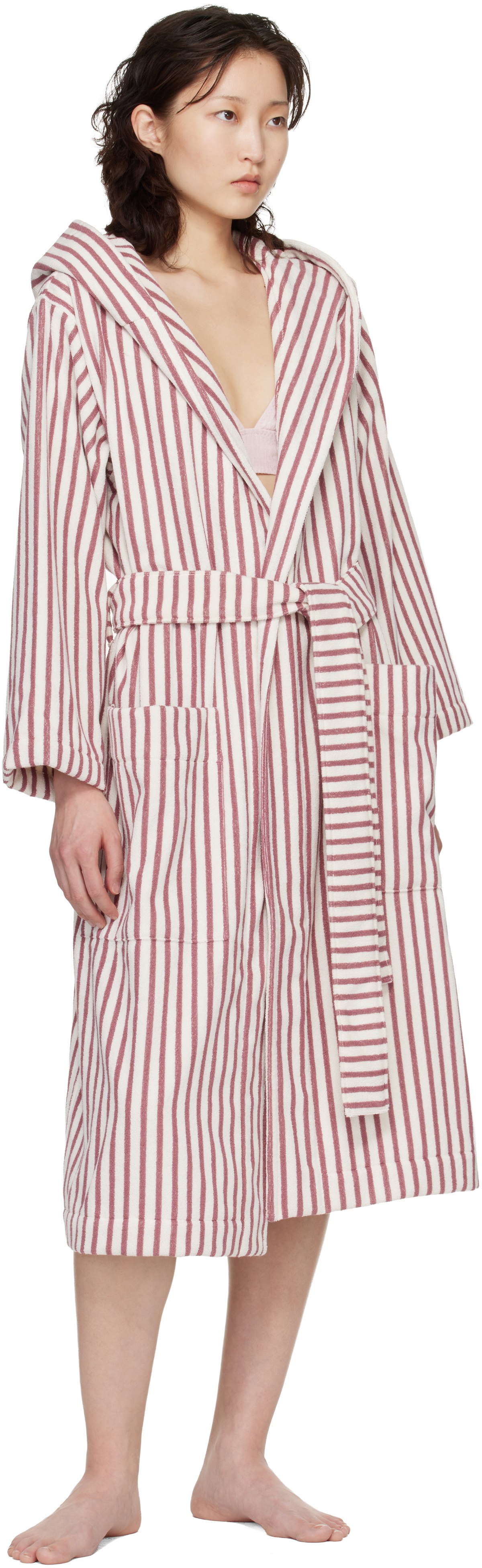 Tekla White & Red Terry Hooded Bathrobe