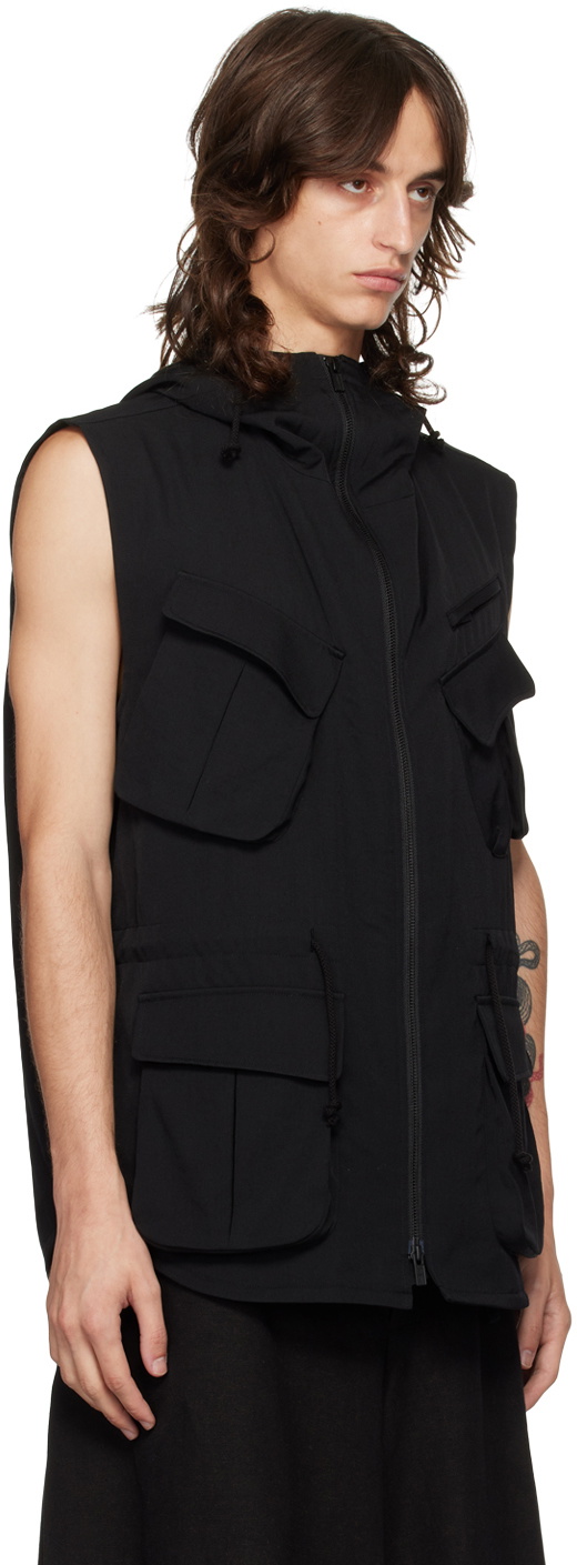 YOHJI YAMAMOTO Black Gabardine Hooded Vest