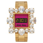 Miu Miu Gold and Pink Pearl Watch Bracelet