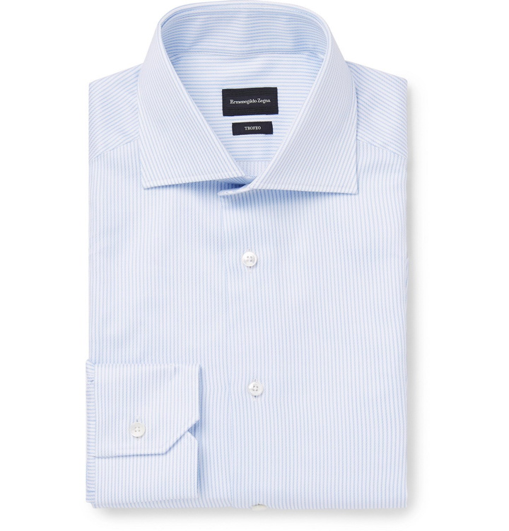 Photo: Ermenegildo Zegna - Light-Blue Cutaway-Collar Striped Cotton Shirt - Blue