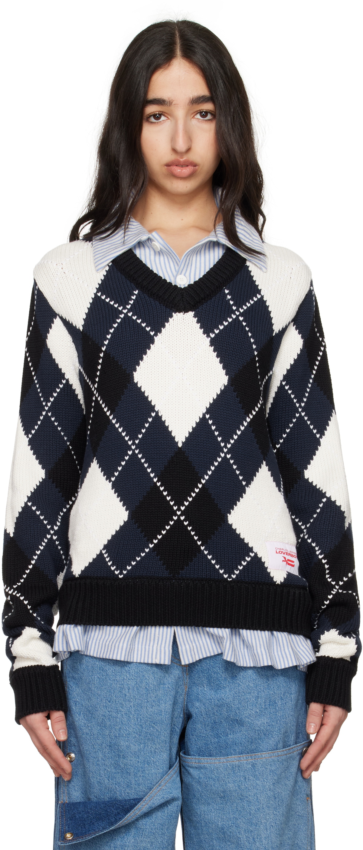 Charles Jeffrey LOVERBOY Navy & White Smart Sweater