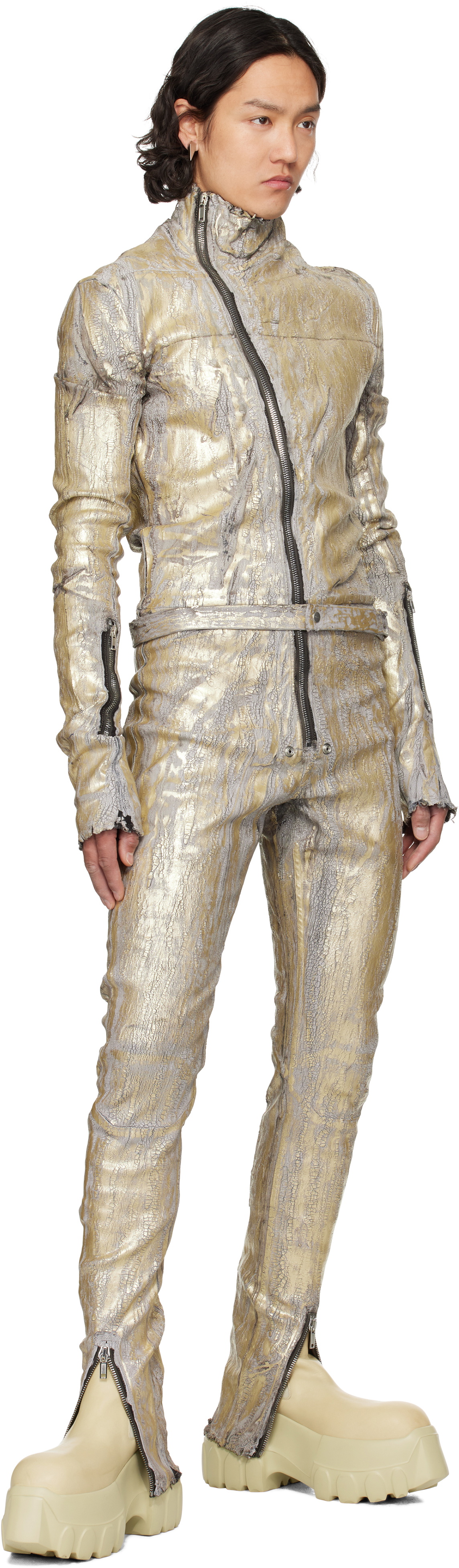 Rick Owens Gold Hollywood Flightsuit Denim Jumpsuit Rick Owens