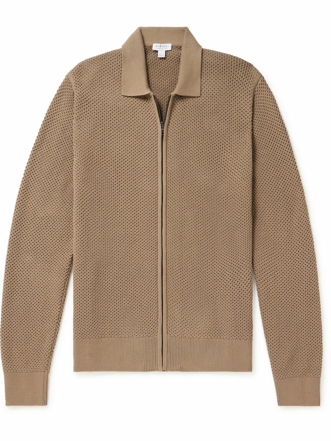Sunspel Cotton ZipUp Cardigan Brown Sunspel