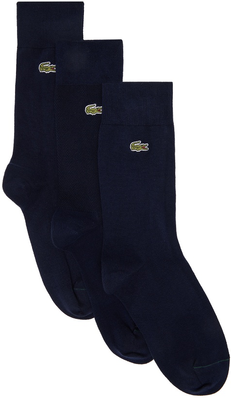 Photo: Lacoste Three-Pack Navy Socks