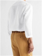 DE PETRILLO - Grandad-Collar Slub Linen Shirt - White