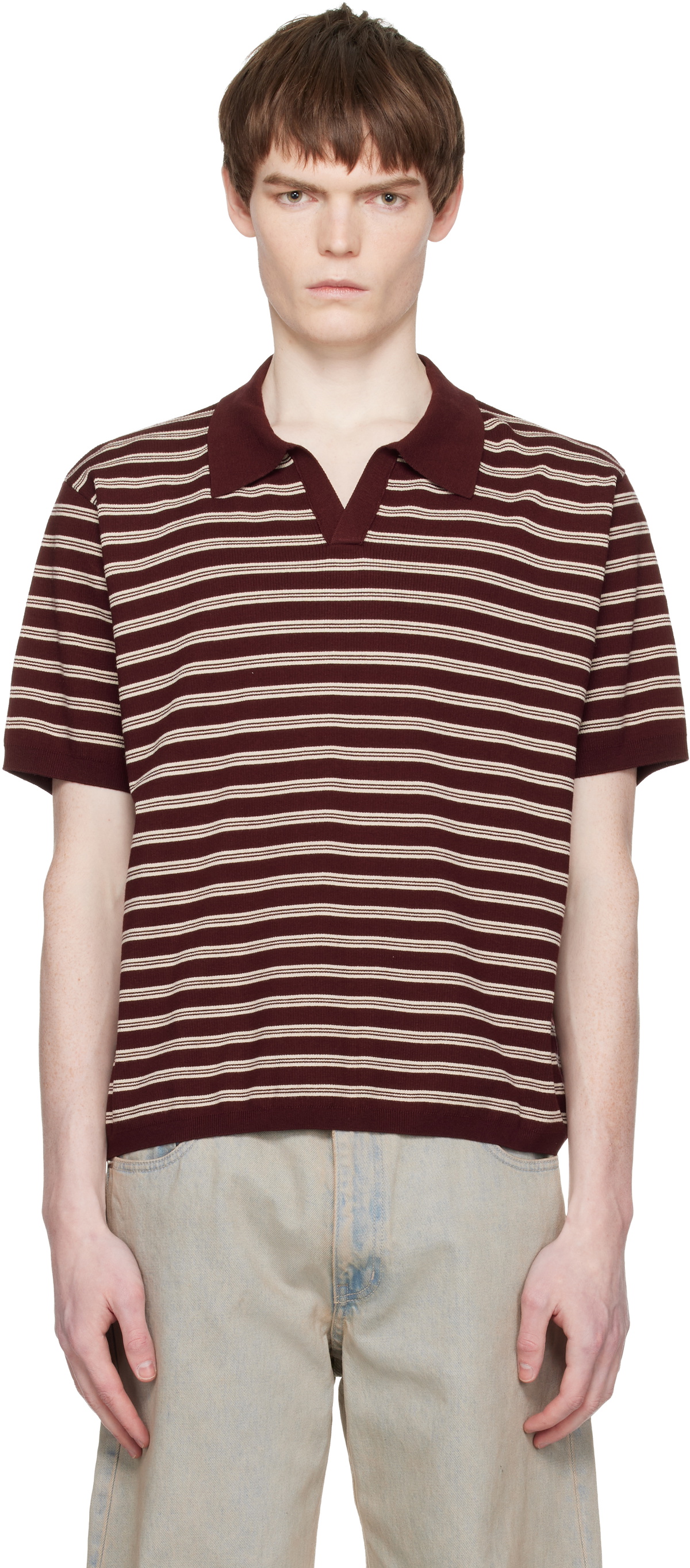 COOR Red Open-Collar Stripe Polo
