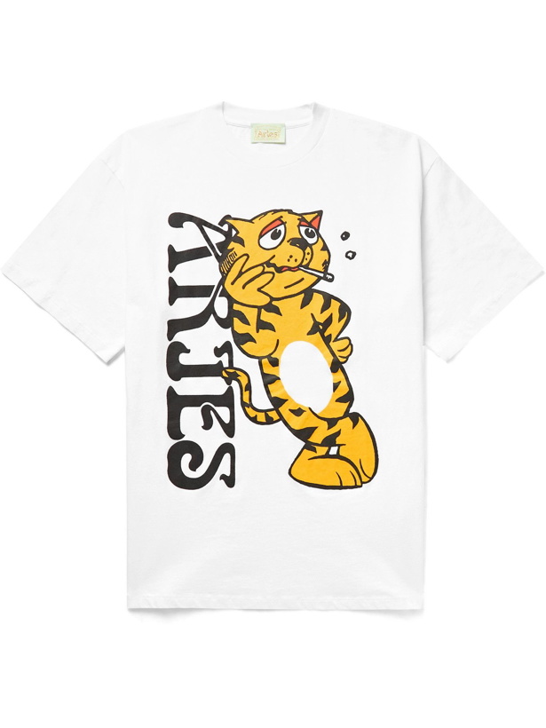 Photo: Aries - Printed Cotton-Jersey T-Shirt - White