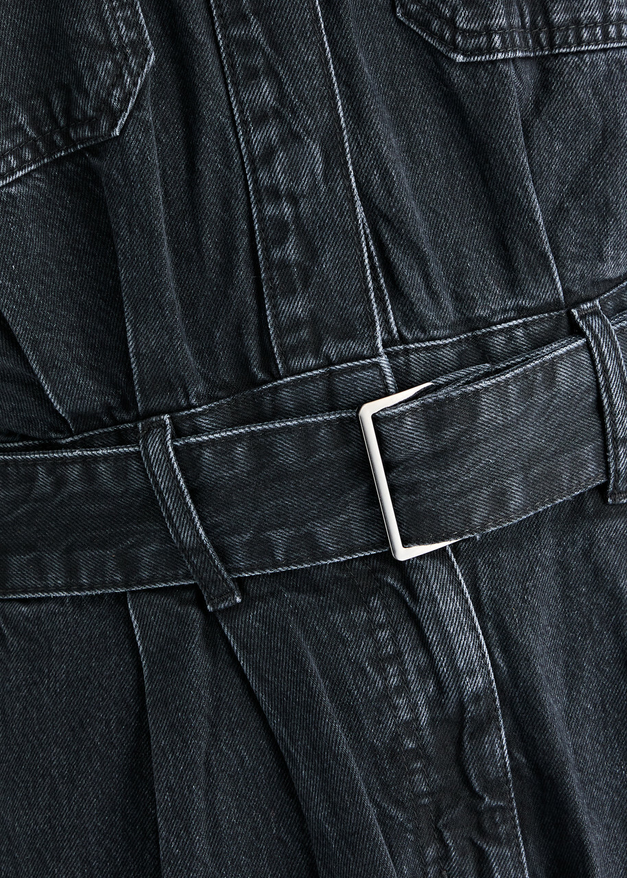 Frame The Cocoon Belted Denim Jumpsuit Black