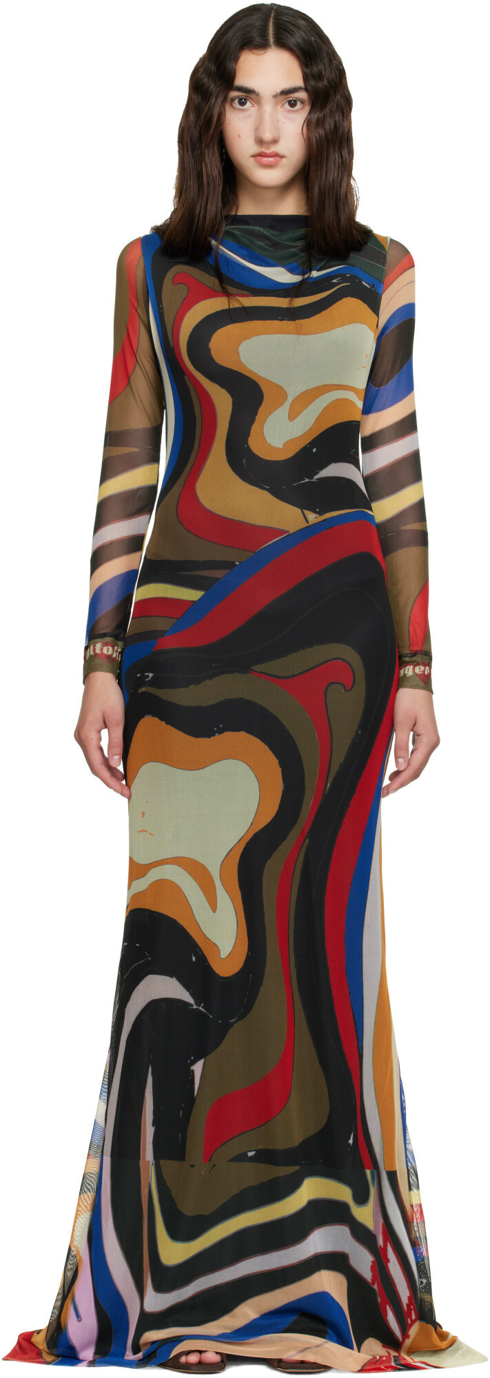 Ottolinger Multicolor Mesh Longsleeve Maxi Dress