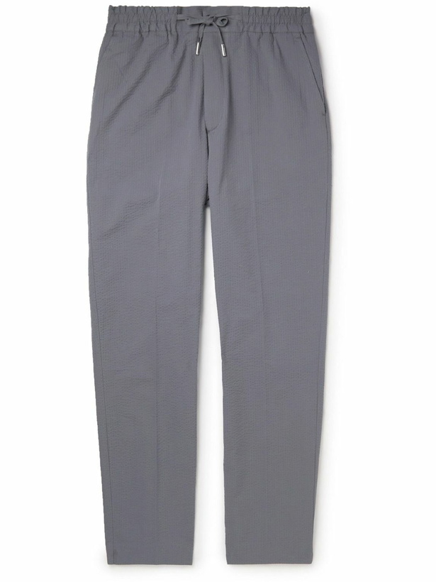 Photo: Mr P. - Tapered Organic Cotton-Seersucker Drawstring Trousers - Gray