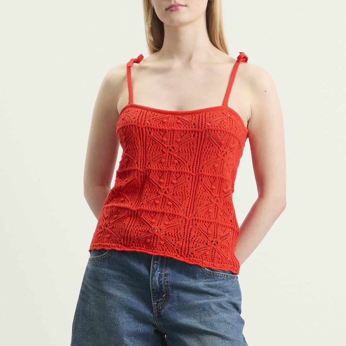 Levi's Women's Abbey Tie Shoulder Crochet Tank in Signal Red