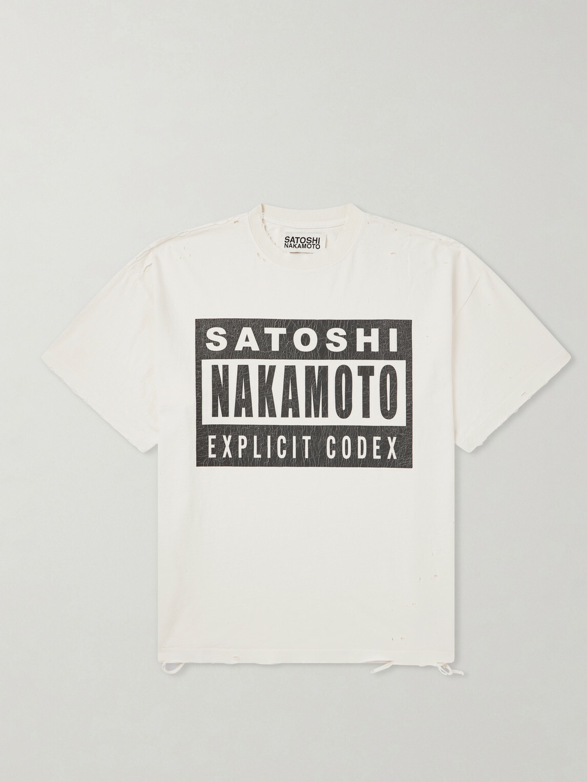 Satoshi Nakamoto - Explicit Codex Logo-Print Distressed Cotton-Jersey T-Shirt - White