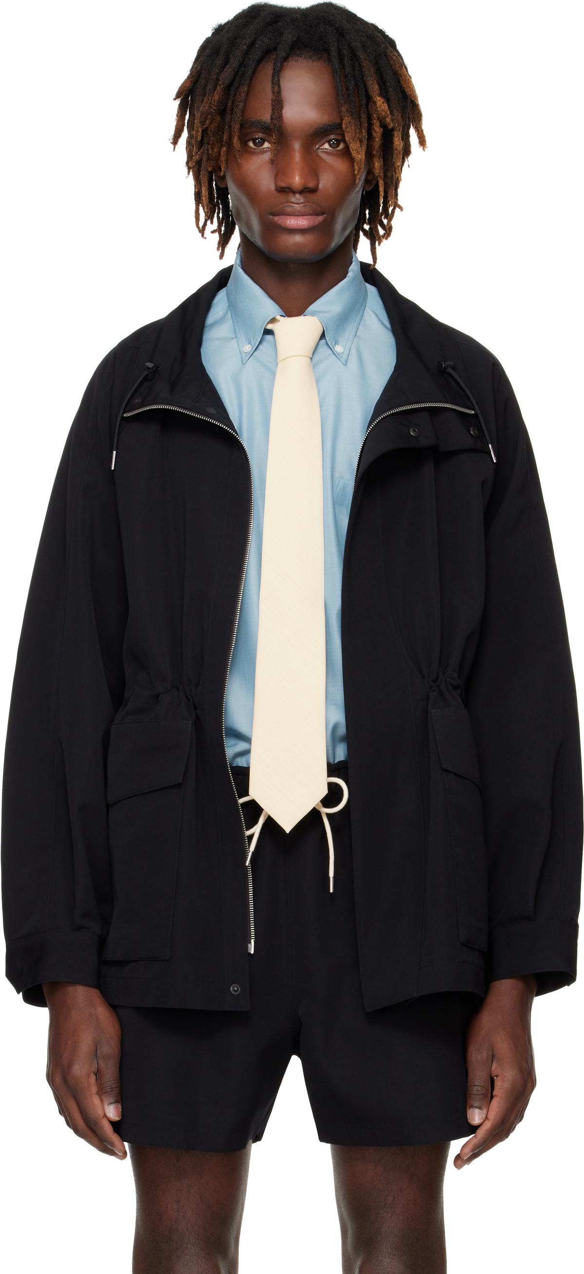 AURALEE Black Wool Max Canvas High Neck Zip Jacket Auralee