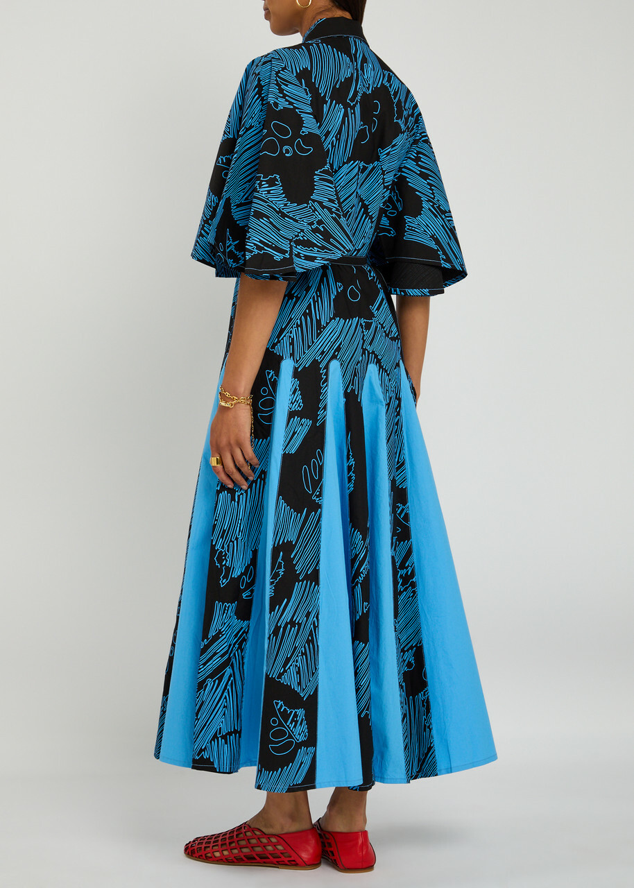 Lovebirds Daisy Printed Cotton-poplin Midi Dress Blue