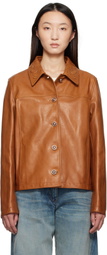Versace Tan Barocco Boxy Leather Jacket