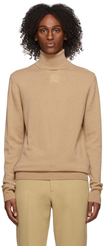 Photo: We11done Beige Cashmere Embossed Logo Turtleneck