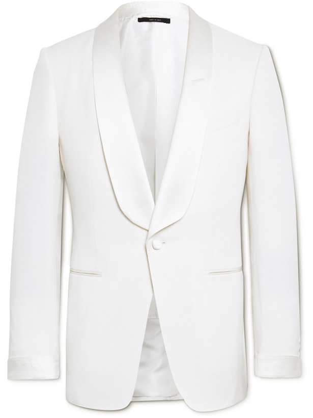 Photo: TOM FORD - O'Connor Slim-Fit Satin-Trimmed Wool and Mohair-Blend Tuxedo Jacket - White