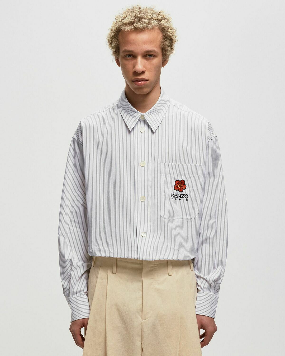 Kenzo Boke Flower Crest Stripe Shirt White Longsleeves Kenzo