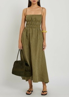 Staud Ayla Striped Linen Midi Dress Green