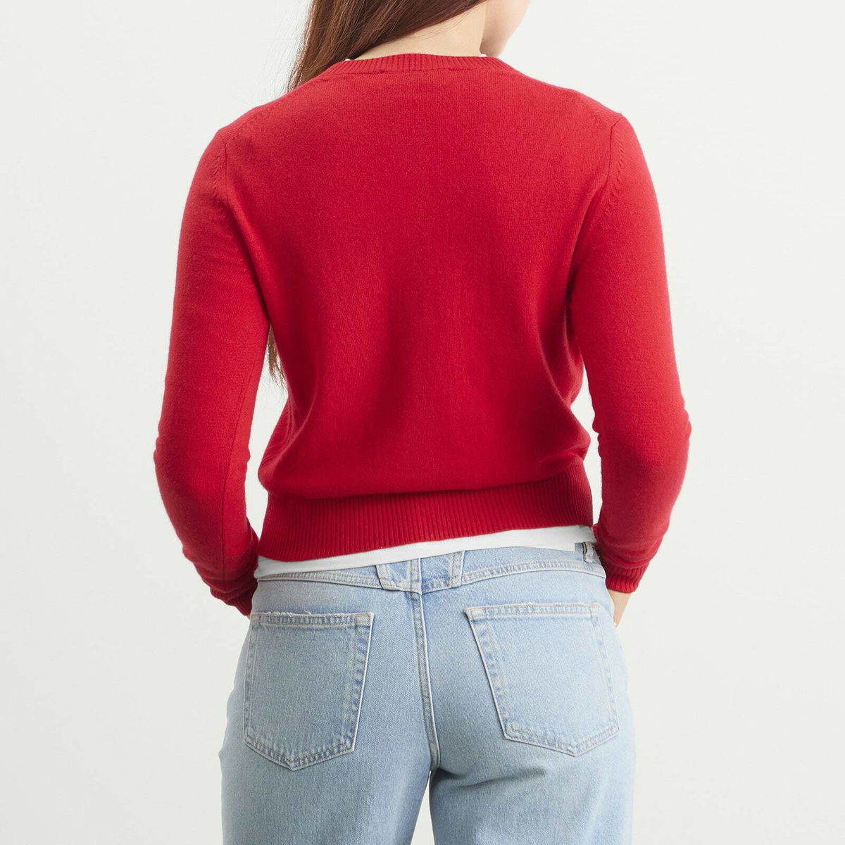 DUNST Women's Essential Crewneck Knit Cardigan in Tomato Red