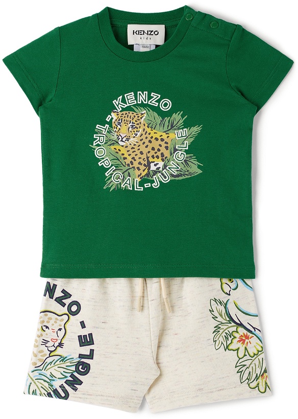 Photo: Kenzo Baby Green & Beige T-Shirt & Shorts Set