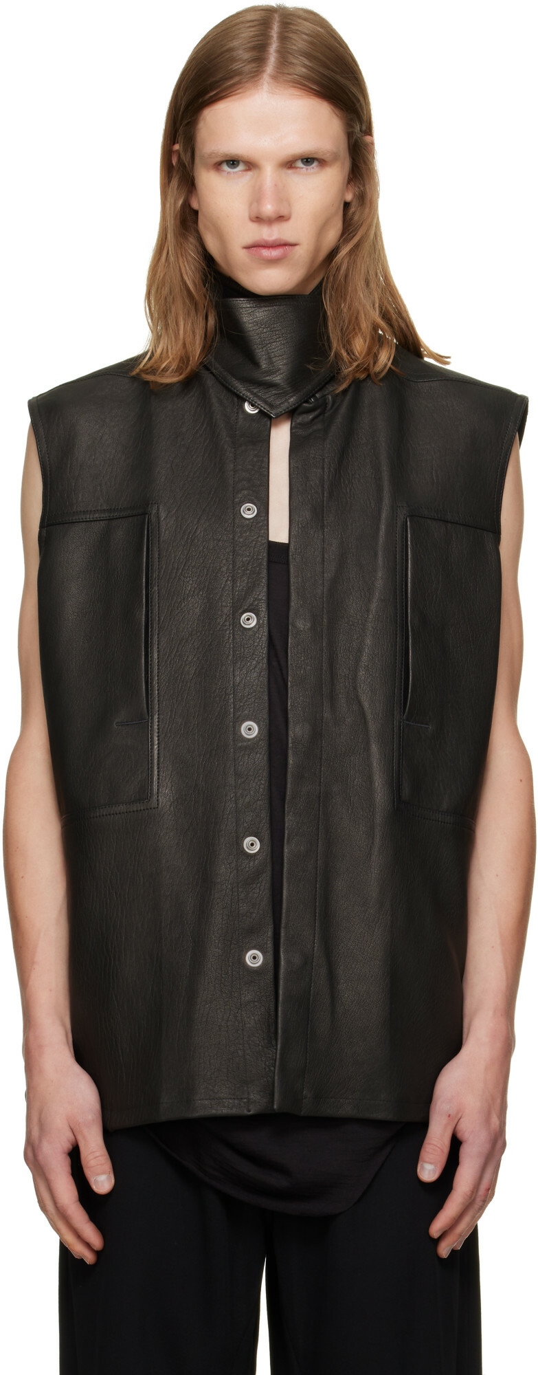 Rick Owens Black Tower SL Leather Outershirt