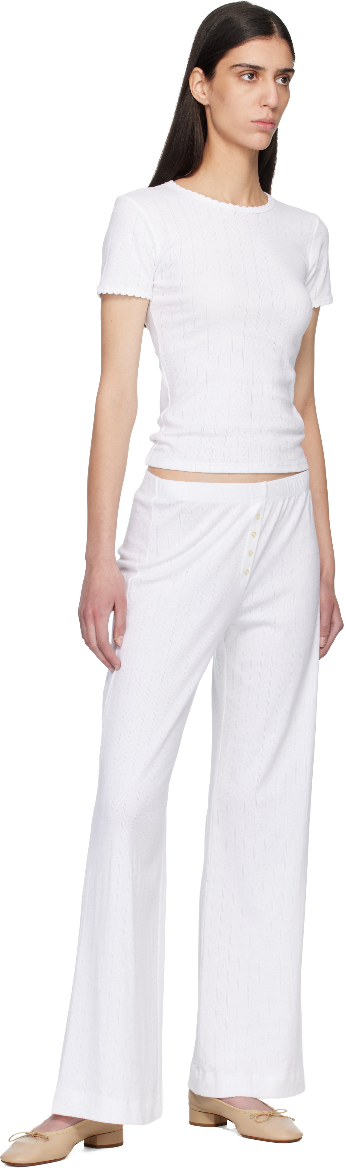 LESET White Pointelle Slim Fit T-shirt
