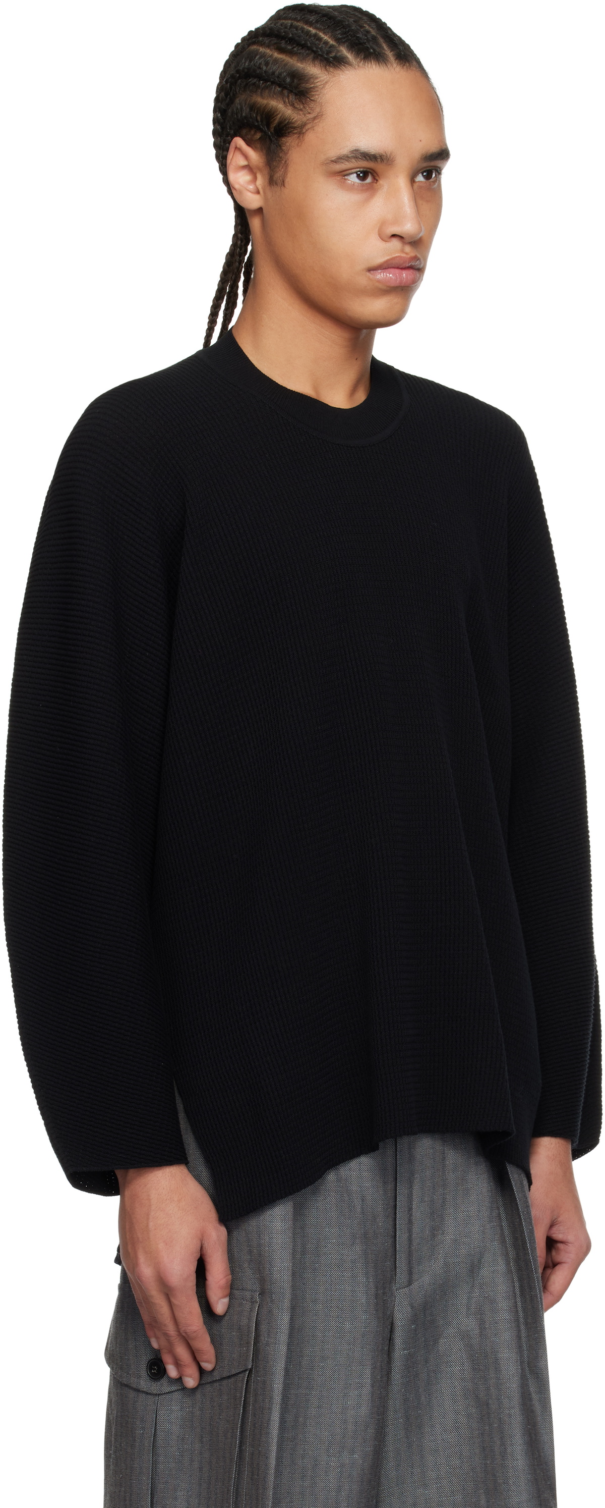 HOMME PLISSÉ ISSEY MIYAKE Black Tight Twist Cotton Knit Sweater