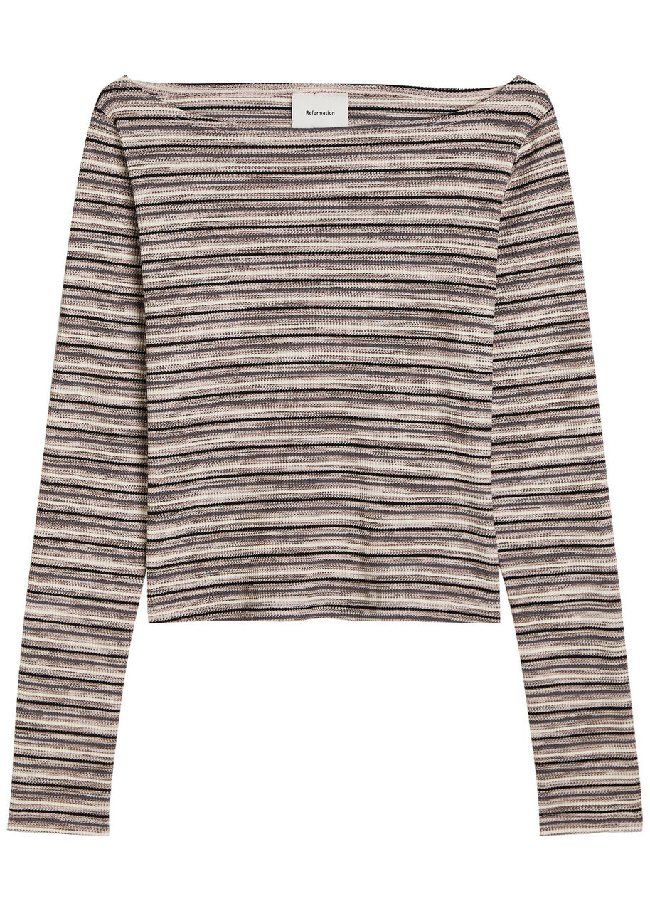 Reformation Wiley Striped Fine-knit top Grey