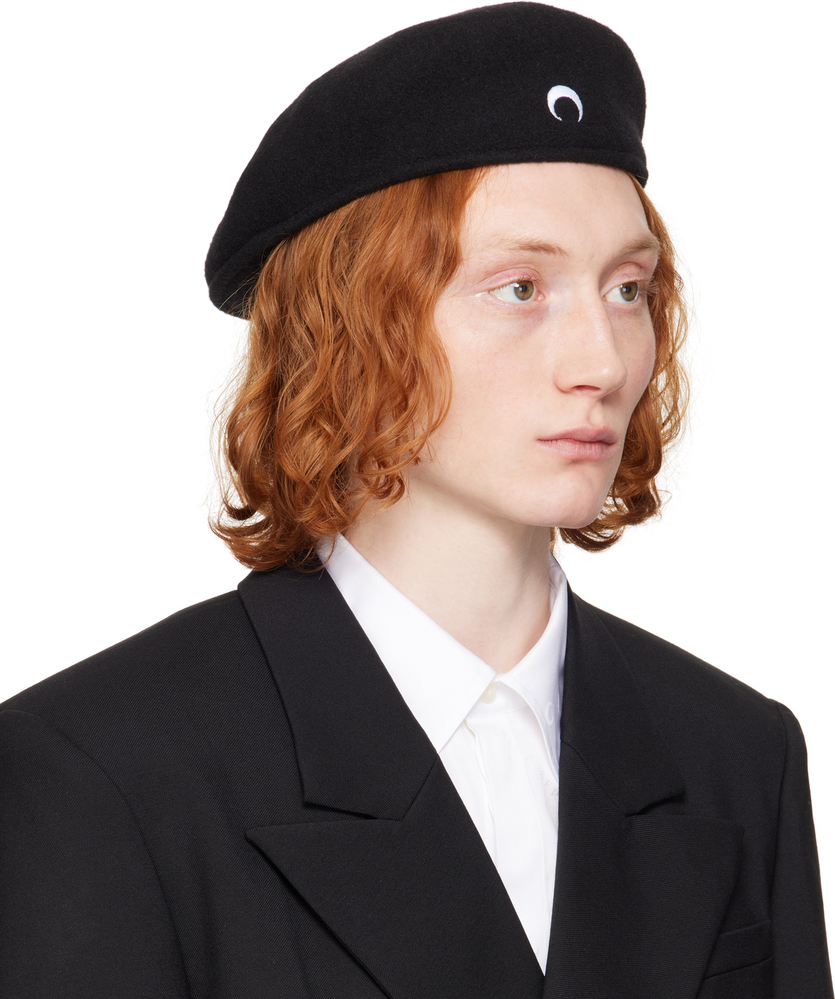 Marine Serre Black Moon Felted Wool Beret Marine Serre