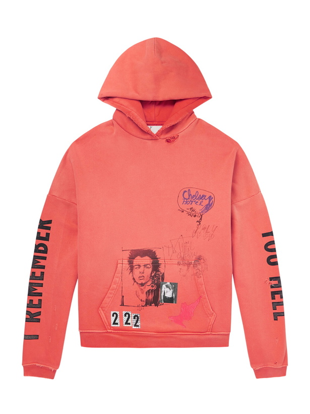 Photo: Paly Hollywood - Chelsea Hotel Distressed Printed Cotton-Jersey Hoodie - Red