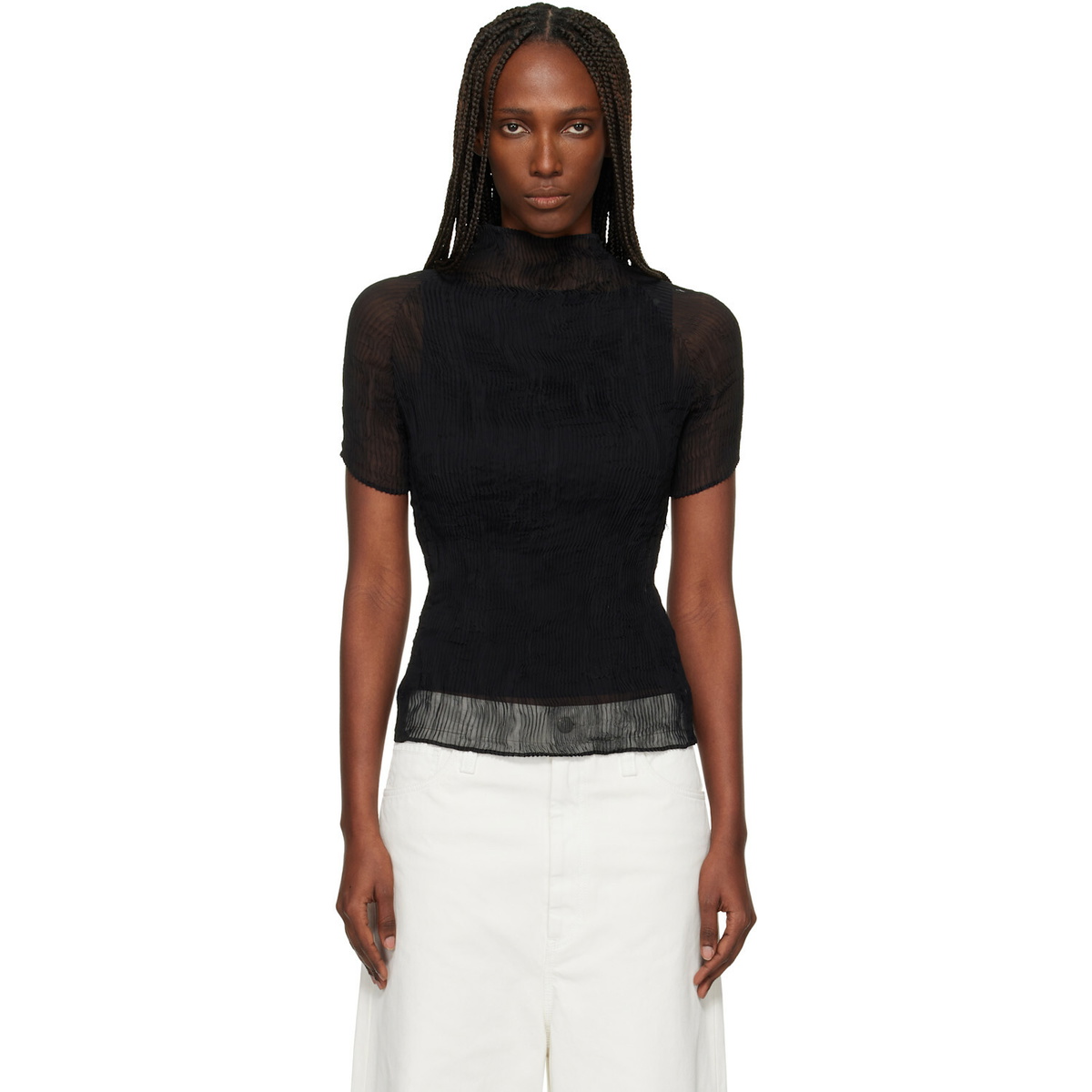 ISSEY MIYAKE Black Chiffon Twist T-shirt