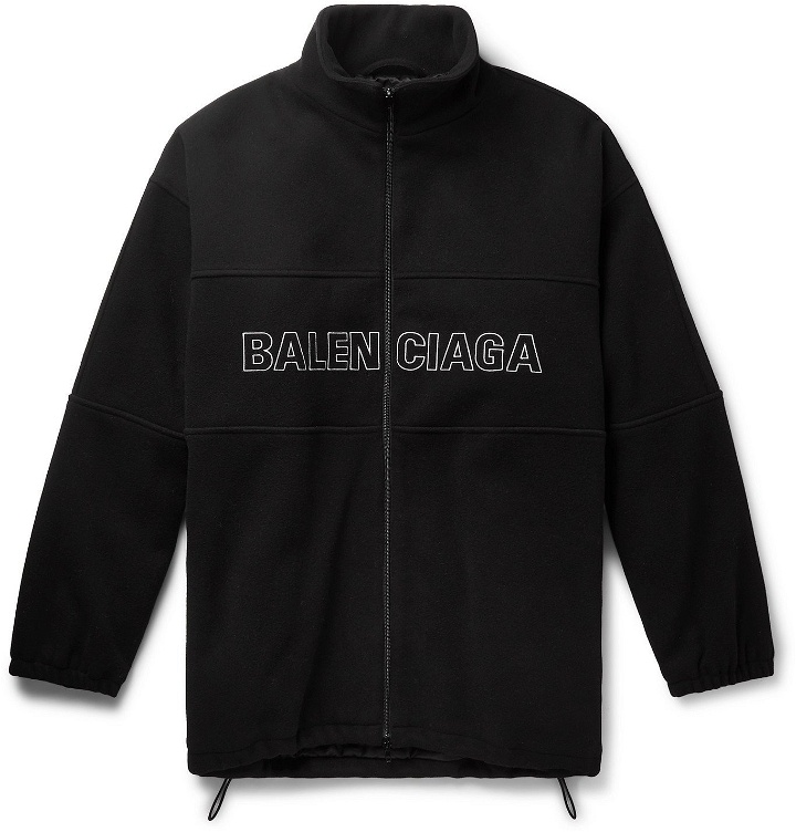 Photo: Balenciaga - Oversized Logo-Embroidered Virgin Wool-Fleece Zip-Up Sweatshirt - Black