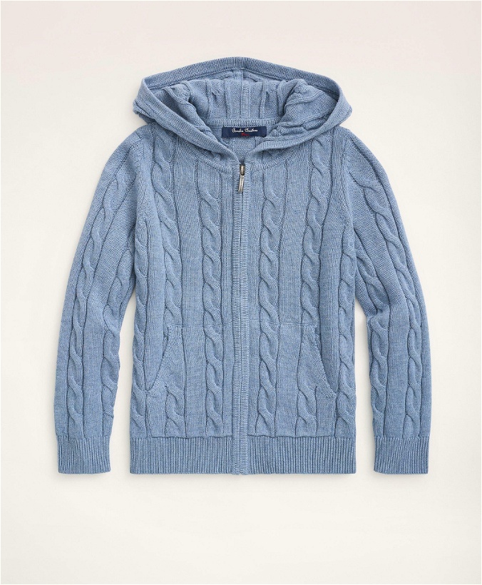 Photo: Brooks Brothers Boys Cotton Cable Front-Zip Hoodie | Medium Blue