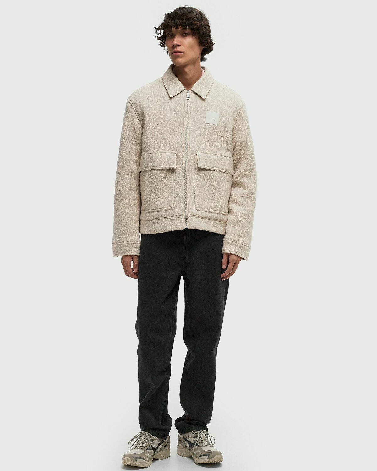 Calvin Klein Jeans TEXTURED WOOL JACKET Beige Mens Bomber Jacket