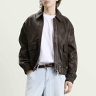 Studio Nicholson Men's Piston Leather Bomber Jacket in Brown