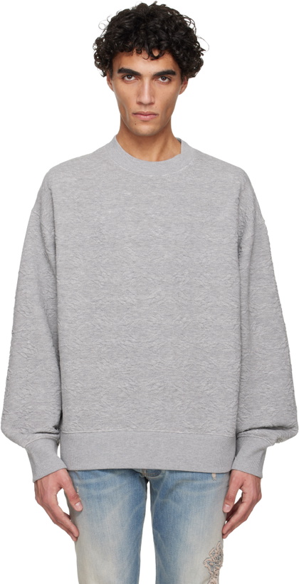 Photo: AMIRI Gray MA Quad Oversized Crew Sweatshirt