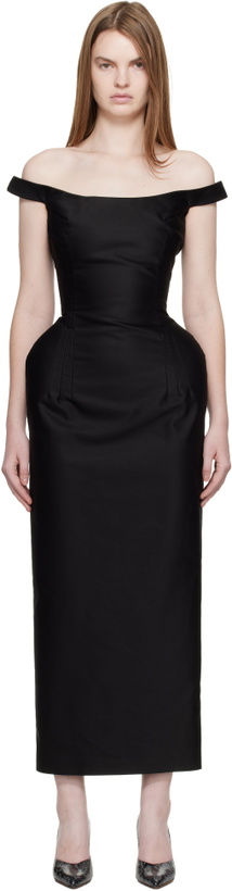 Photo: Magda Butrym Black Off-Shoulder Hip Pad Maxi Dress