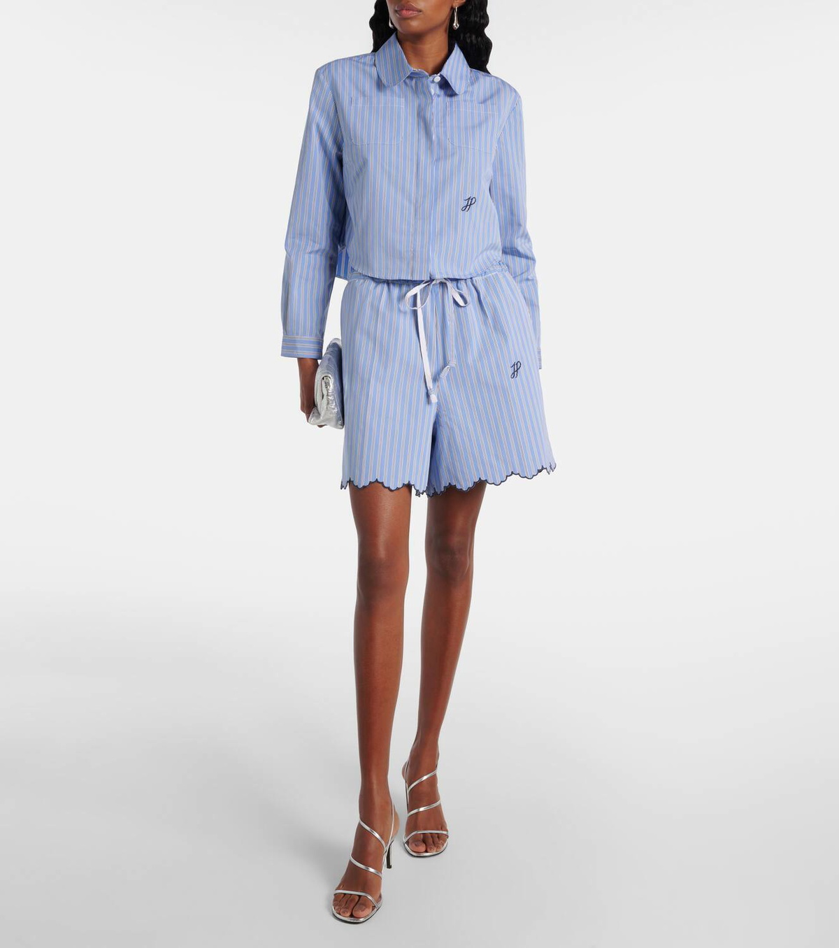 Patou Scalloped cotton poplin shorts