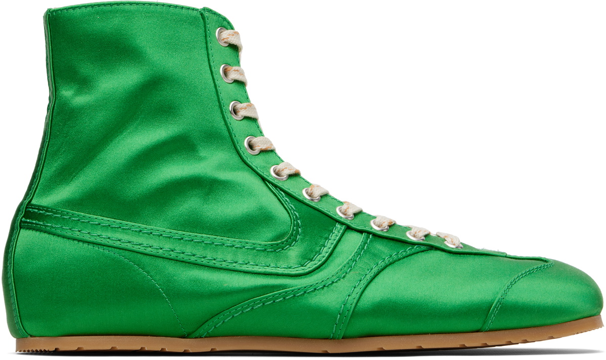 Dries Van Noten Green Satin High Top Sneakers
