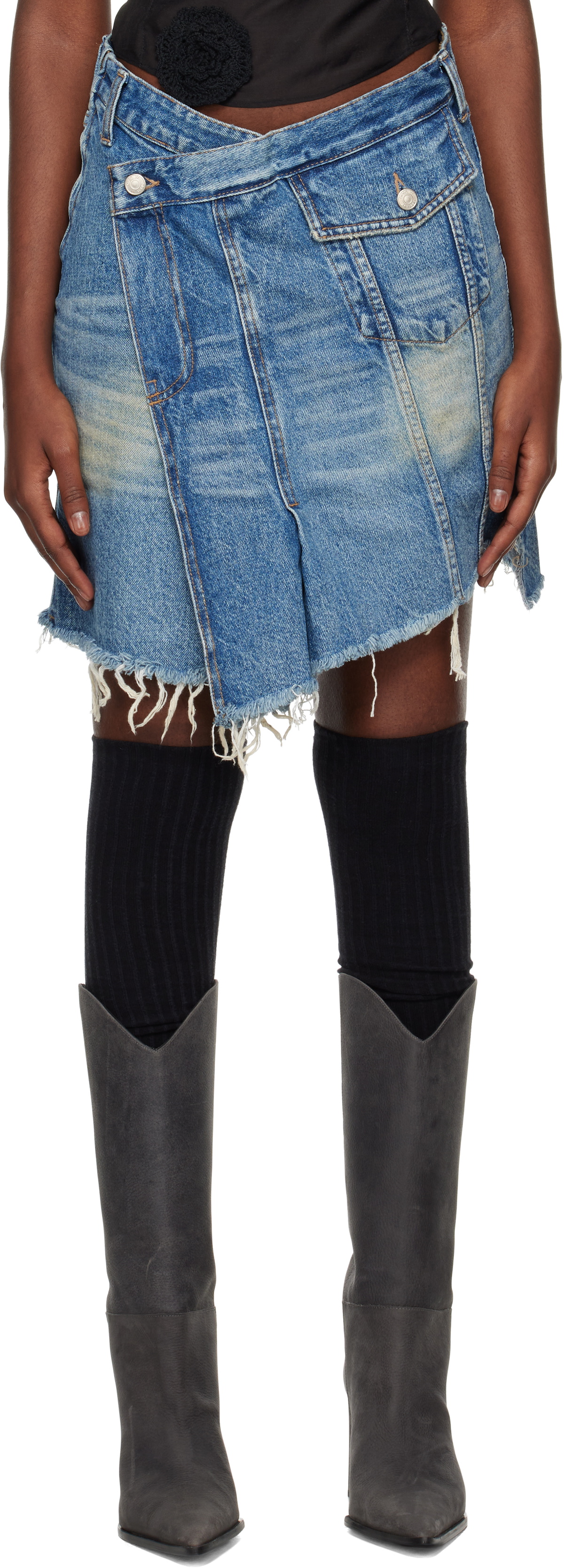 OPEN YY Brown Dyed Denim Maxi Skirt OPEN YY