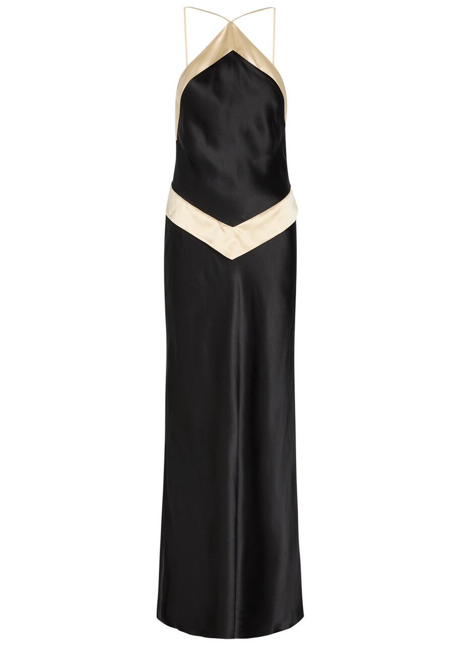 Reformation Jillian Panelled Silk Maxi Dress Black And White